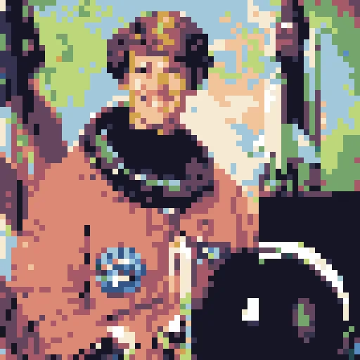 Astronaut portrait with eight-pixel cells using Center sampling and Retro 16.