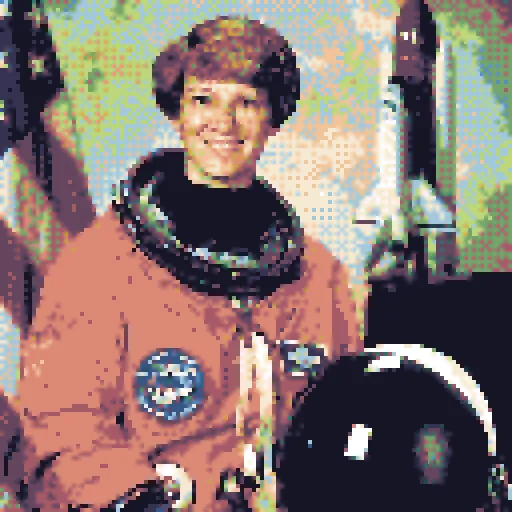 The Retro 16 portrait with ordered texture made from alternating palette-colored cells.