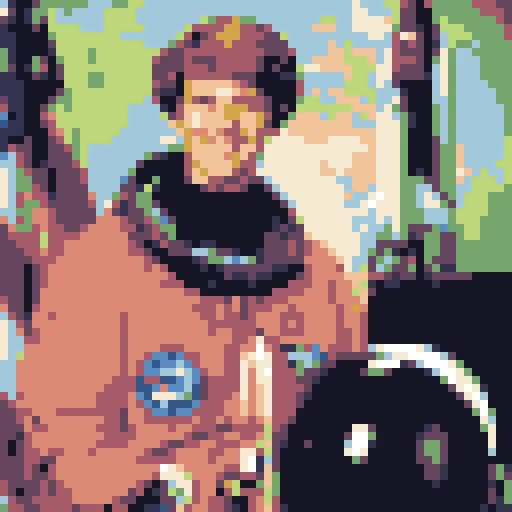 The same eight-pixel portrait with Smoothed sampling before Retro 16 palette mapping.